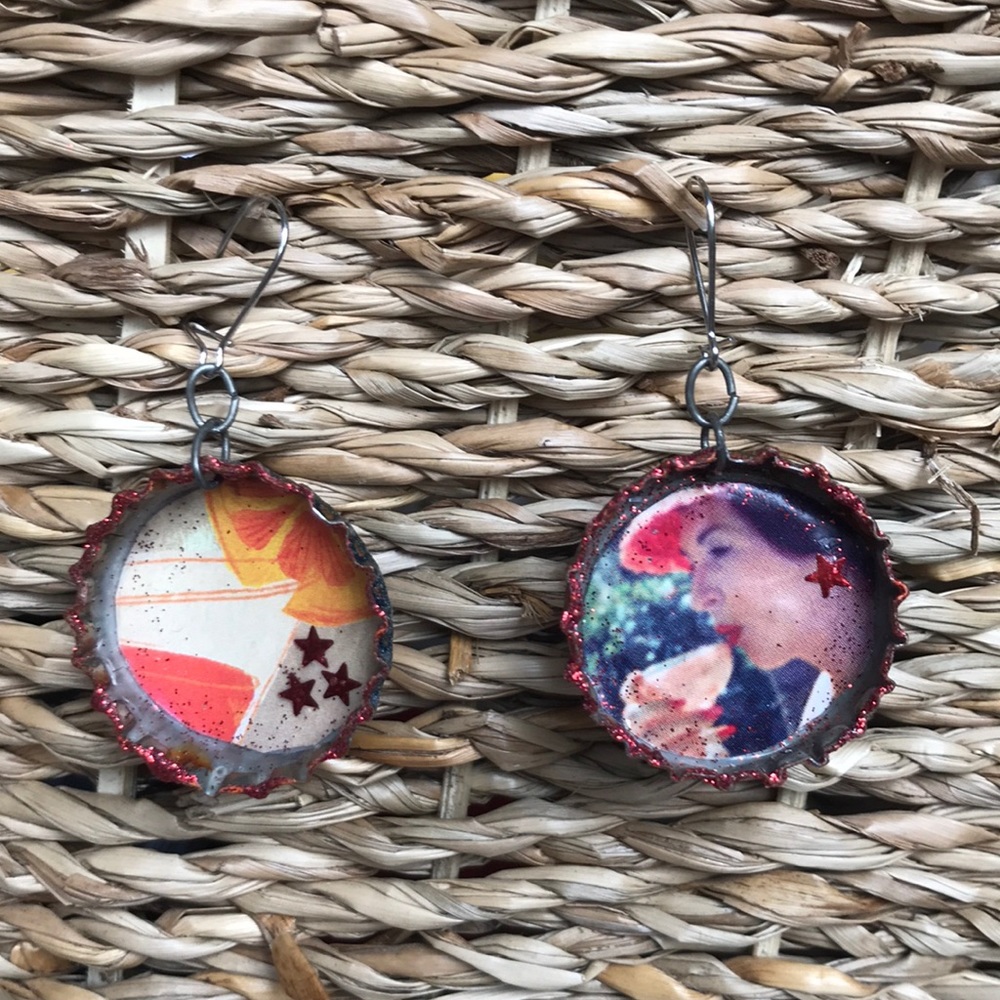 Eco friendly handmade bottle cap earrings
